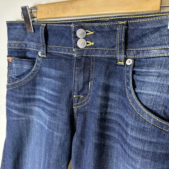 Hudson Signature Blue Dark Wash Lower-Rise Flap Pocket Baby Bootcut Jeans Sz 28 - Picture 4 of 14
